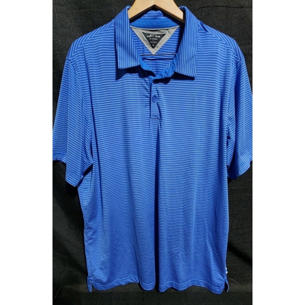 Adidas Polo Shirt Mens‎ Sz XL AdiPure Performance Golf Short Sleeve Blue Stripe